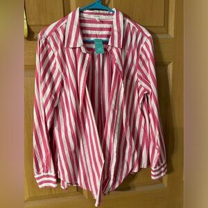 Maurices Pink and White Striped Button Down Shirt